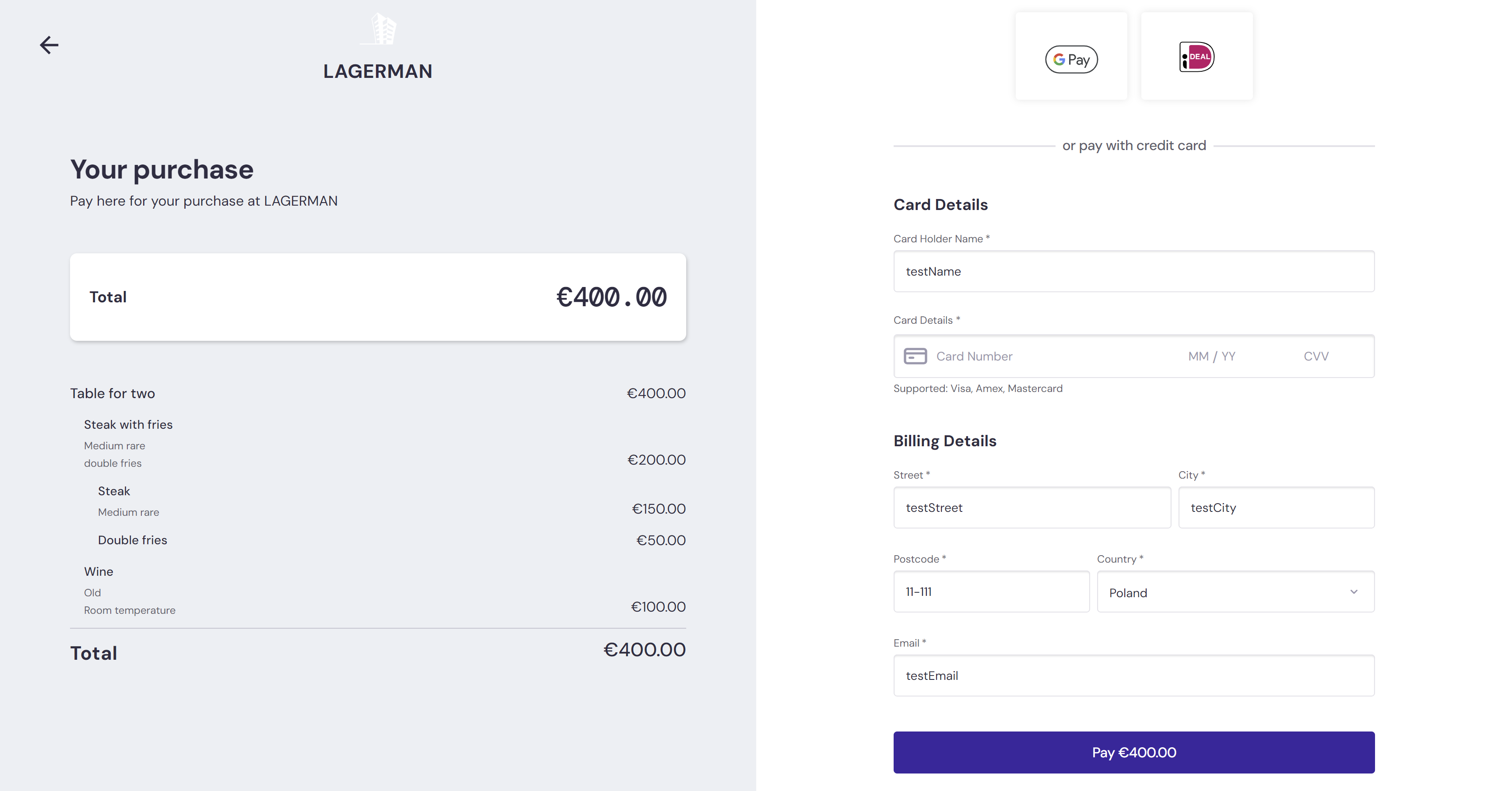 Fully filled payment form