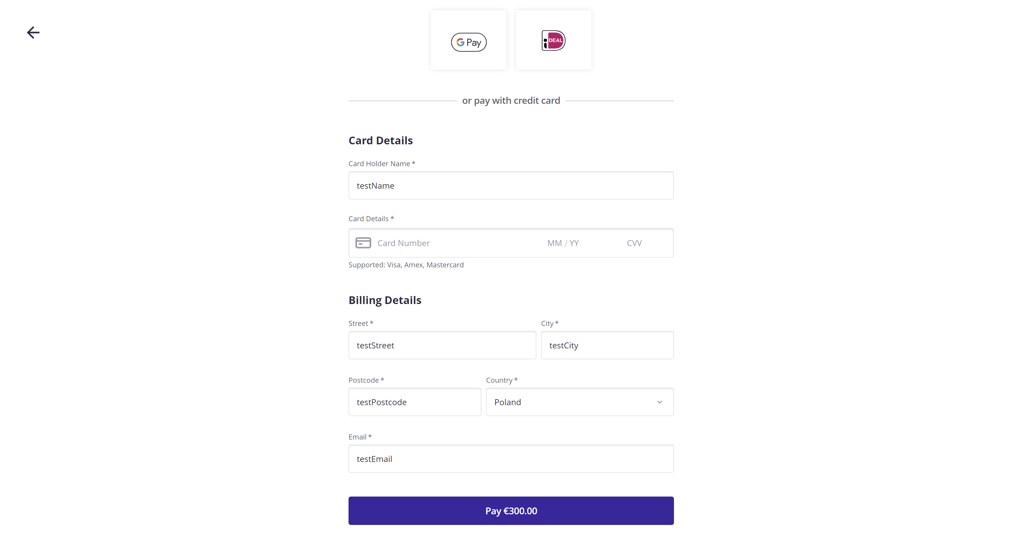 Payment form with prefilled billing details